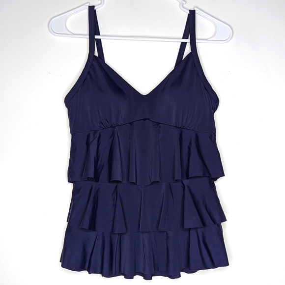 Modbod Tankini Women's Sz L Navy Blue Layered Padding Adjustable Straps Slimming - Picture 7 of 9